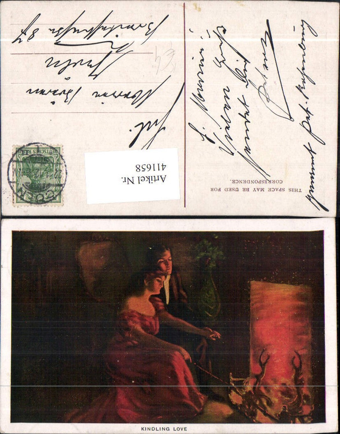 411658,Künstler Ak Kindling Love Paar sitzt v. Kamin Liebe
