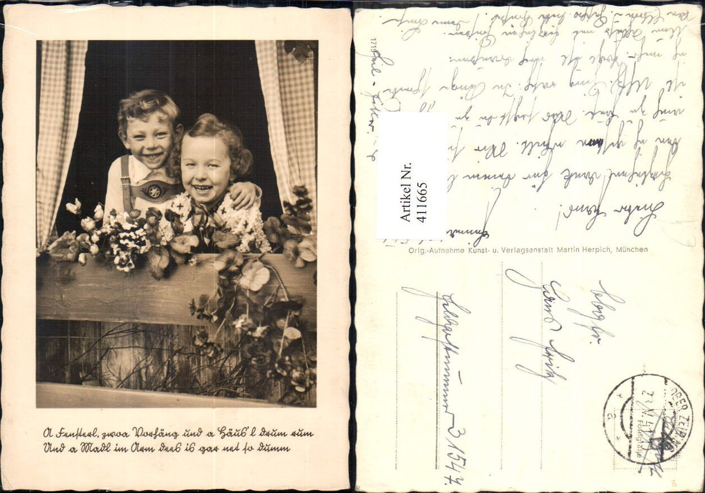 411665,Foto Ak Kinder Tracht Liebe Text Blumenfenster