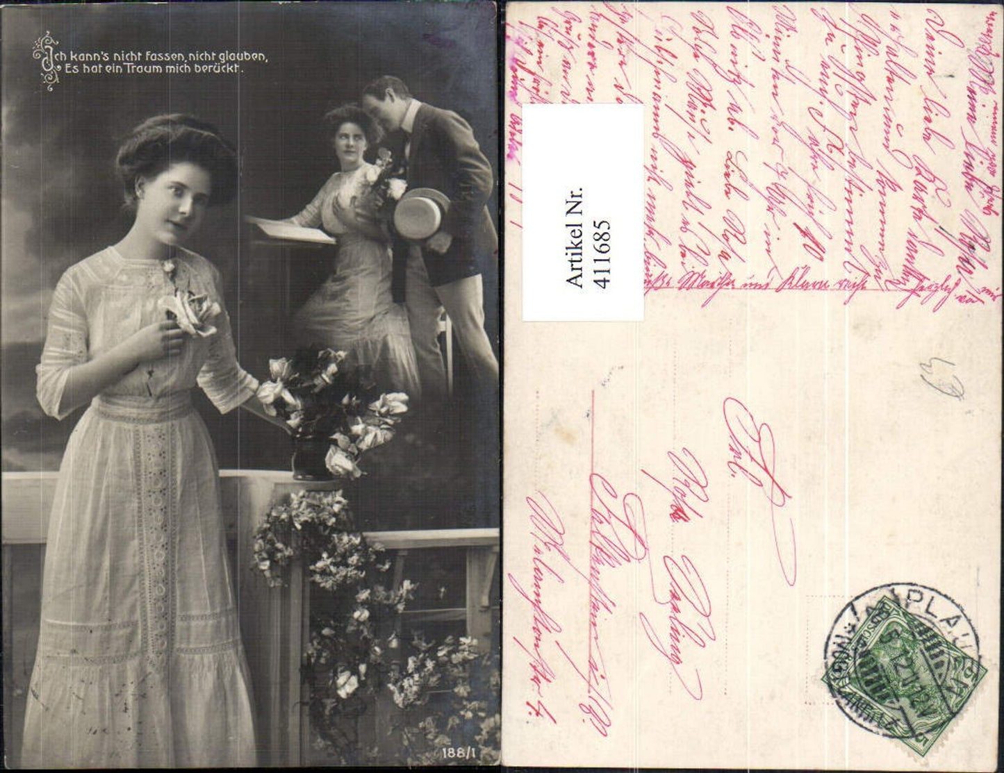411685,Fotomontage Paar Liebe Frau m. Blumen Spruch