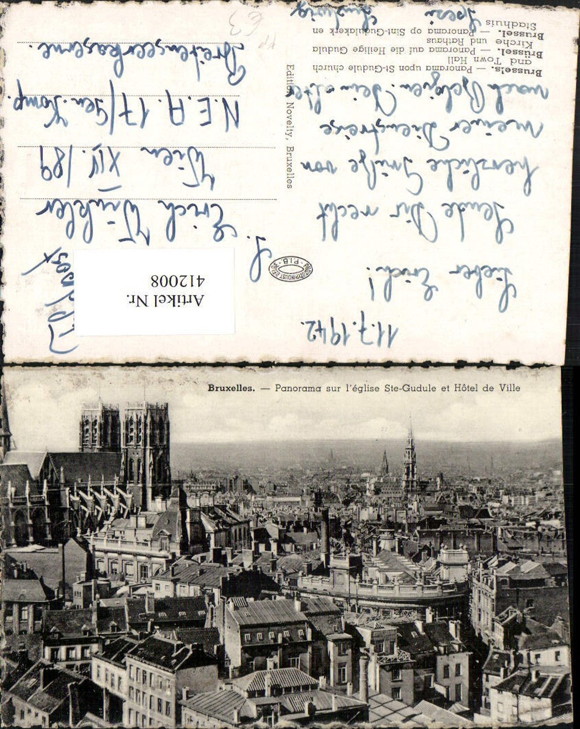 412008,Belgium Bruxelles Brussels Panorama sur l'eglise Ste-Gudule and Hotel de Ville Feldpost NEA 17