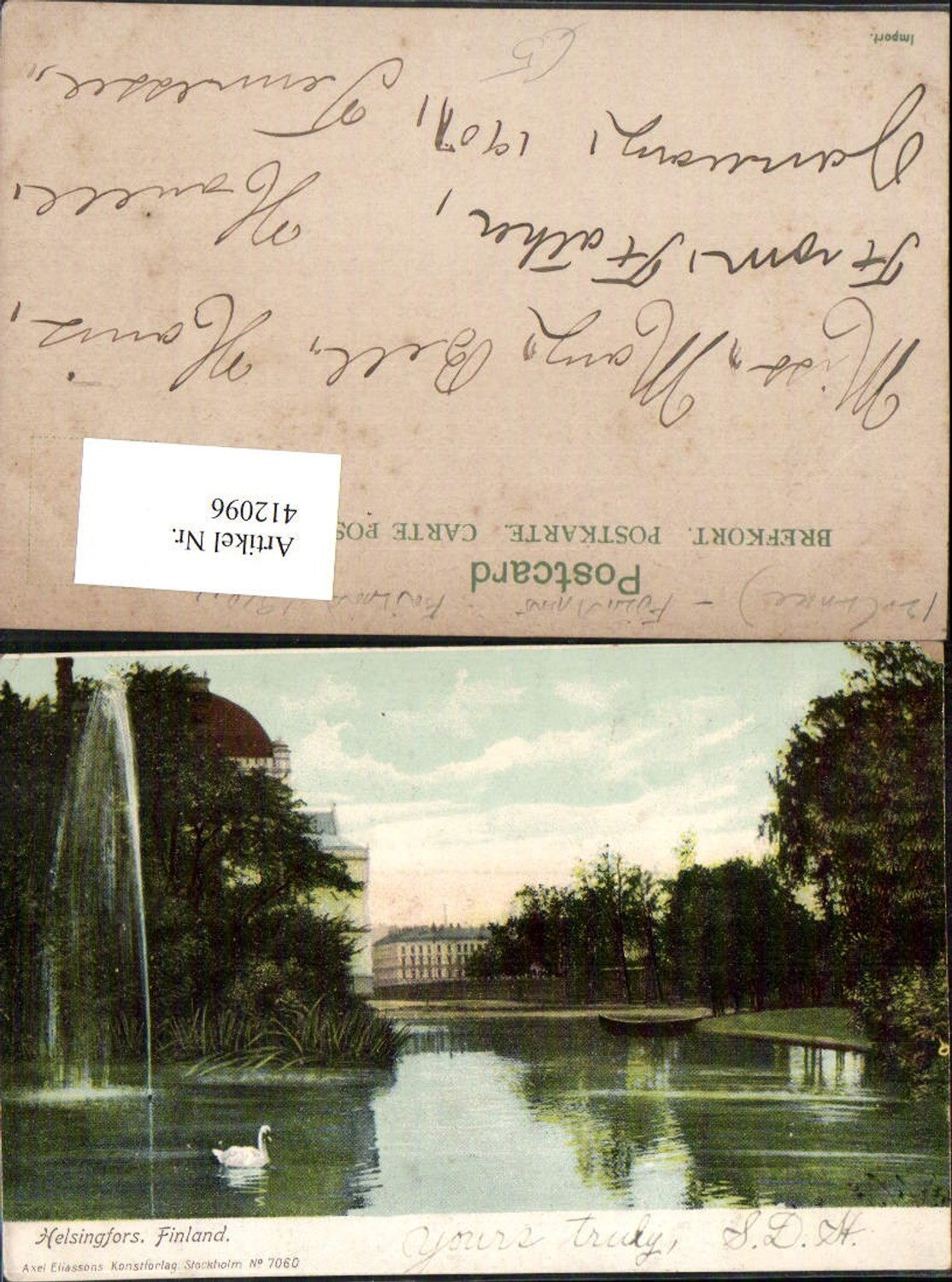 412096,Finland Helsingfors Helsinki Teich Schwan Fontäne