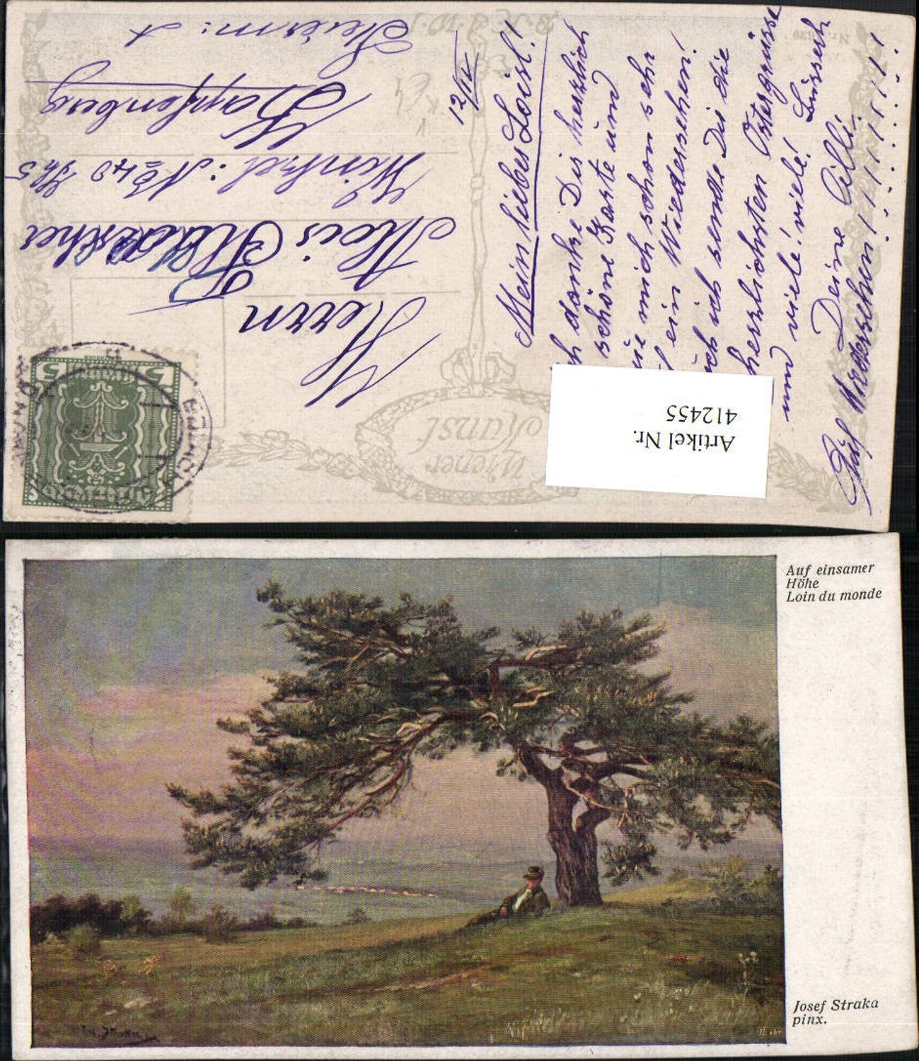 412455,Künstler AK Josef Straka Auf einsamer Höhe Landschaft pub B.K.W.I. 1629