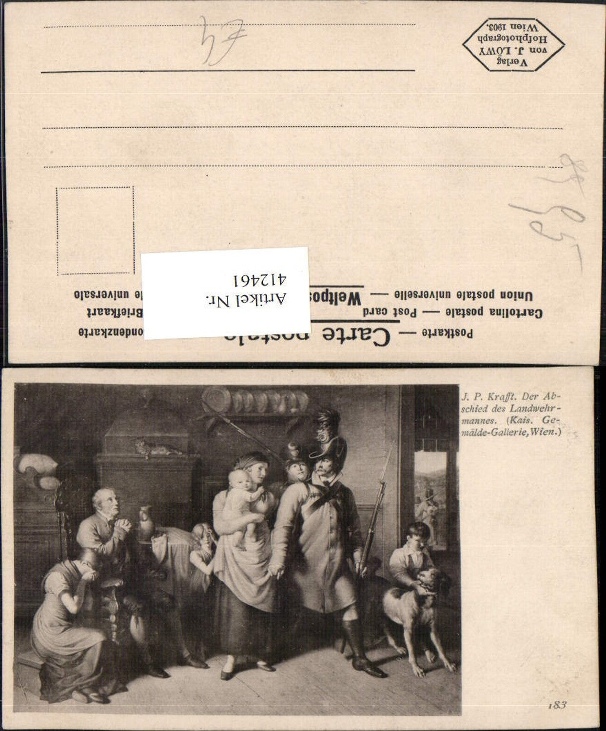 412461,Künstler AK J. P. Krafft Der Abschied des Landwehrmannes Familie Hund