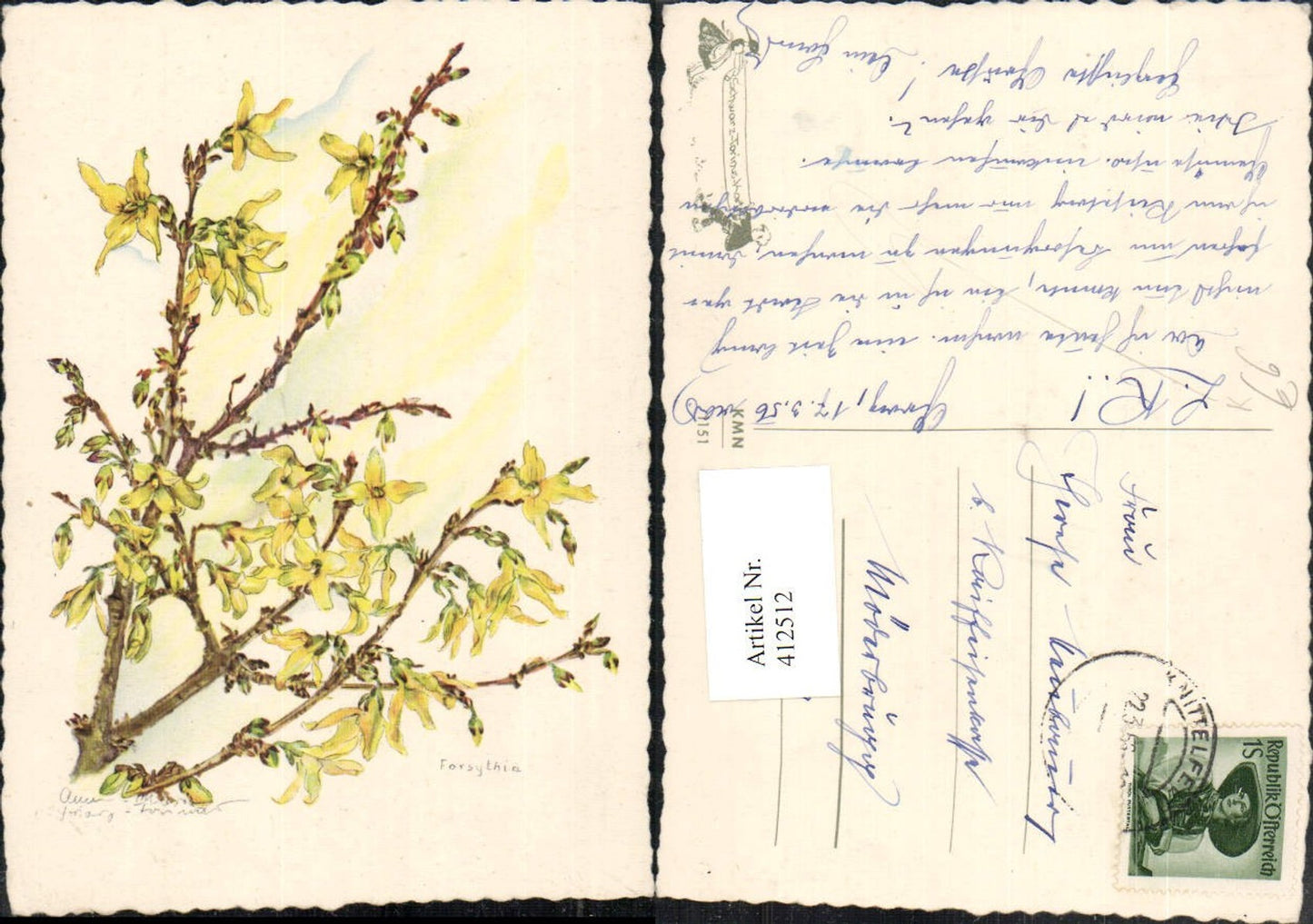 412512,Künstler AK Anne-Marie Schwarz-Torinus Forsythia Forsythie Zweige