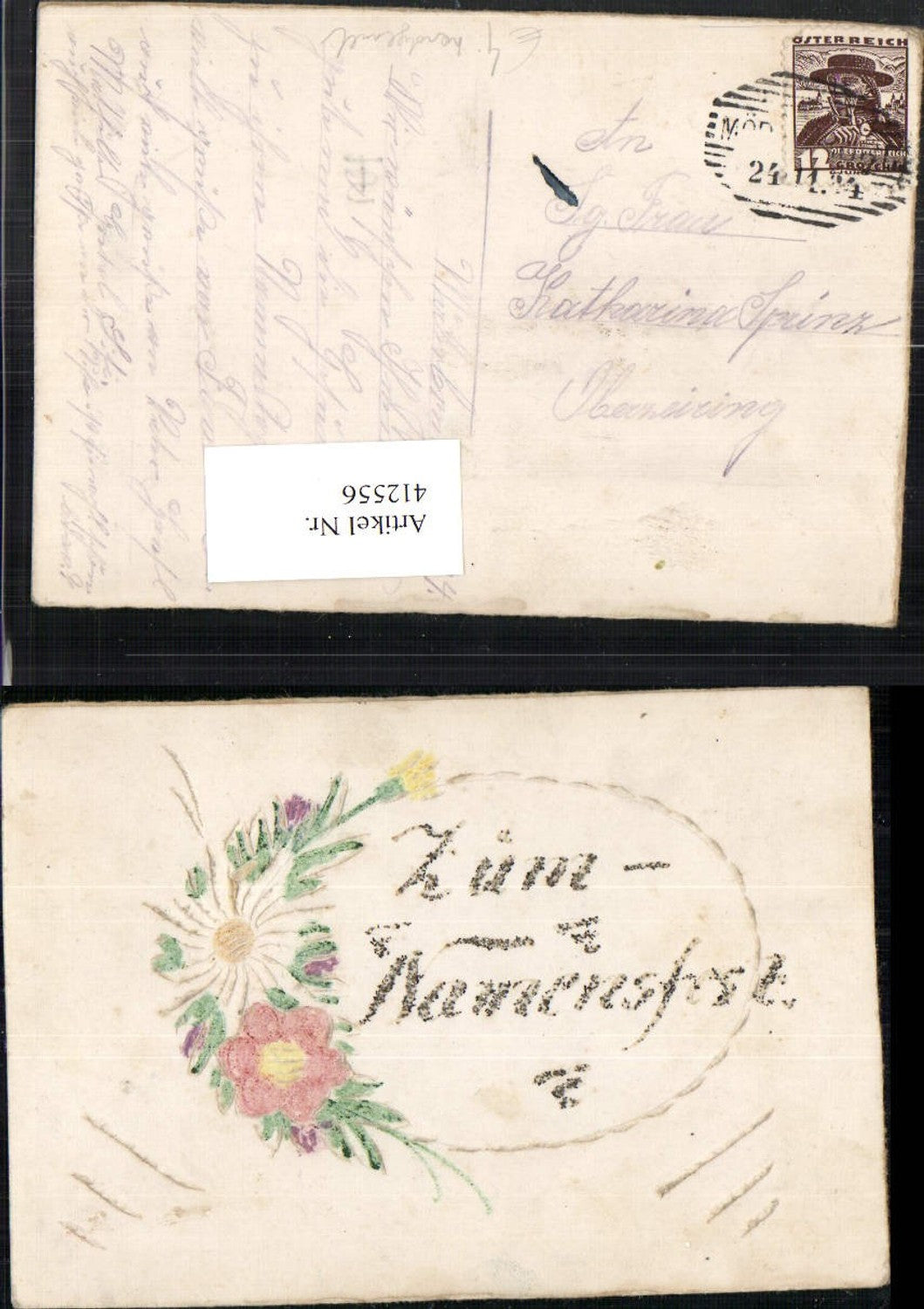 412556,Künstler AK Handgemalt Glitzer Namensfest Namenstag Blumen