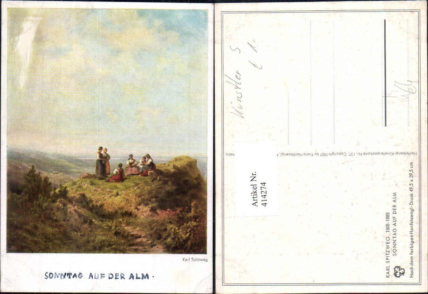414274,Künstler Ak Karl Spitzweg Sonntag auf der Alm Frauen Tracht Ausblick Landschaft