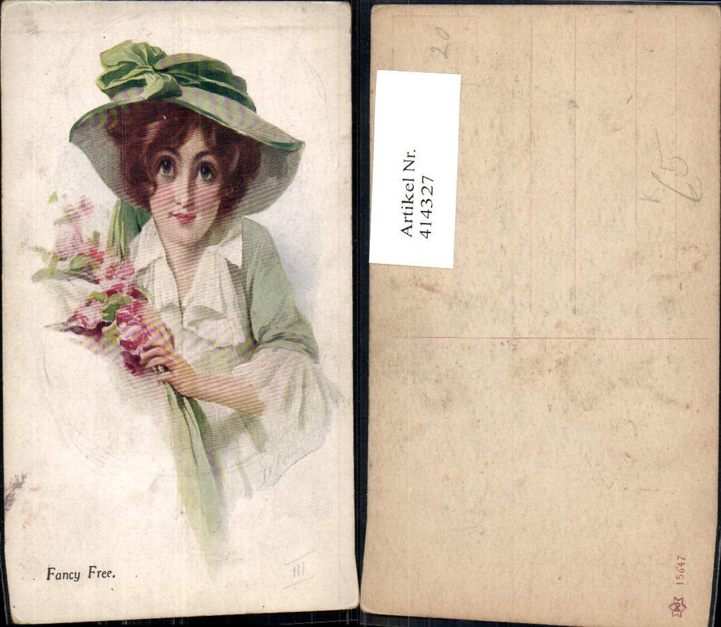 414327,Künstler Ak Frau Portrait Hut Blumen Fancy Free