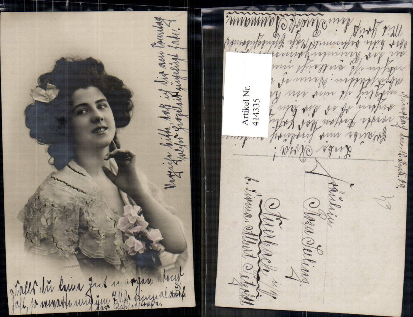 414335,Foto Ak Frau Portrait Blume Schleife i. Haar