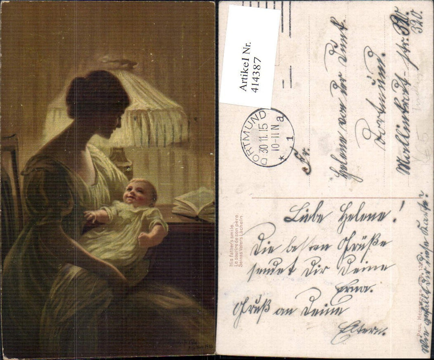 414387,Künstler Ak A. P. Cole Seines Vaters Lächeln Frau als Mutter Kind Tischlampe pub Paul Heckscher 132