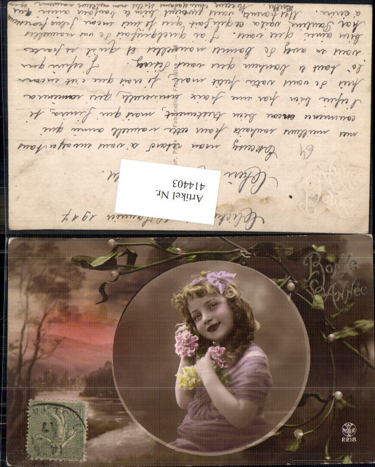 414403,Kind Mädchen Portrait Blumen Passepartout Landschaft Misteln