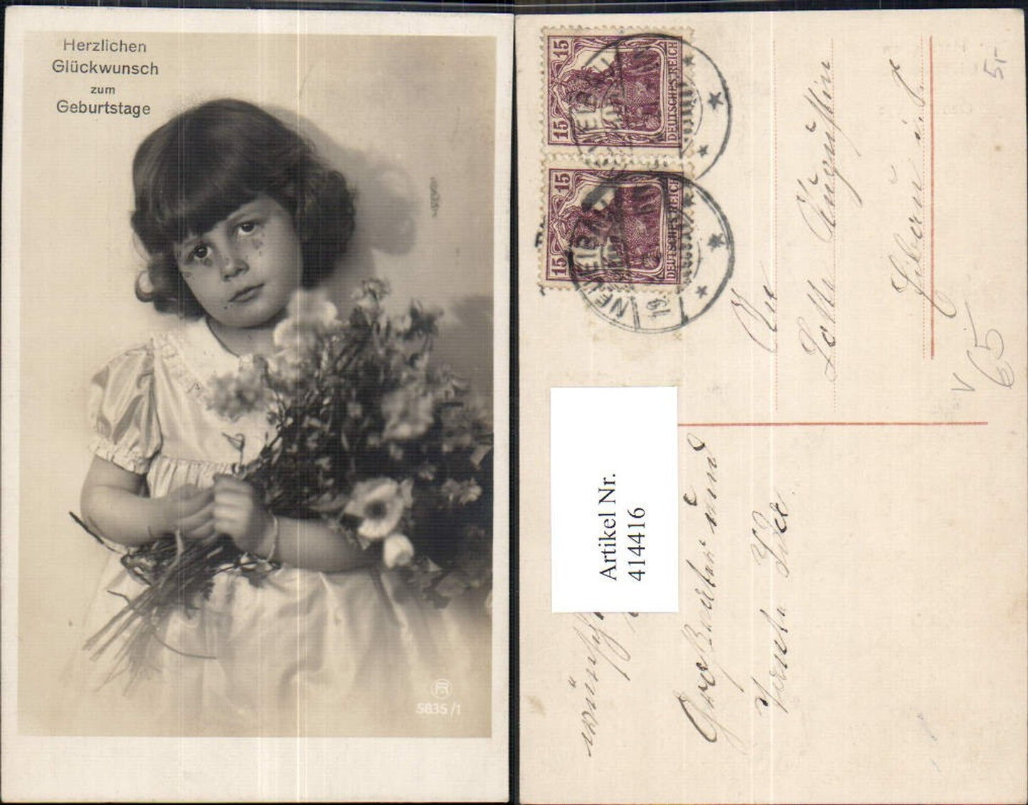414416,Kind Mädchen Kleid Blumenstrauß Blumen Geburtstag pub RPH 5835/1