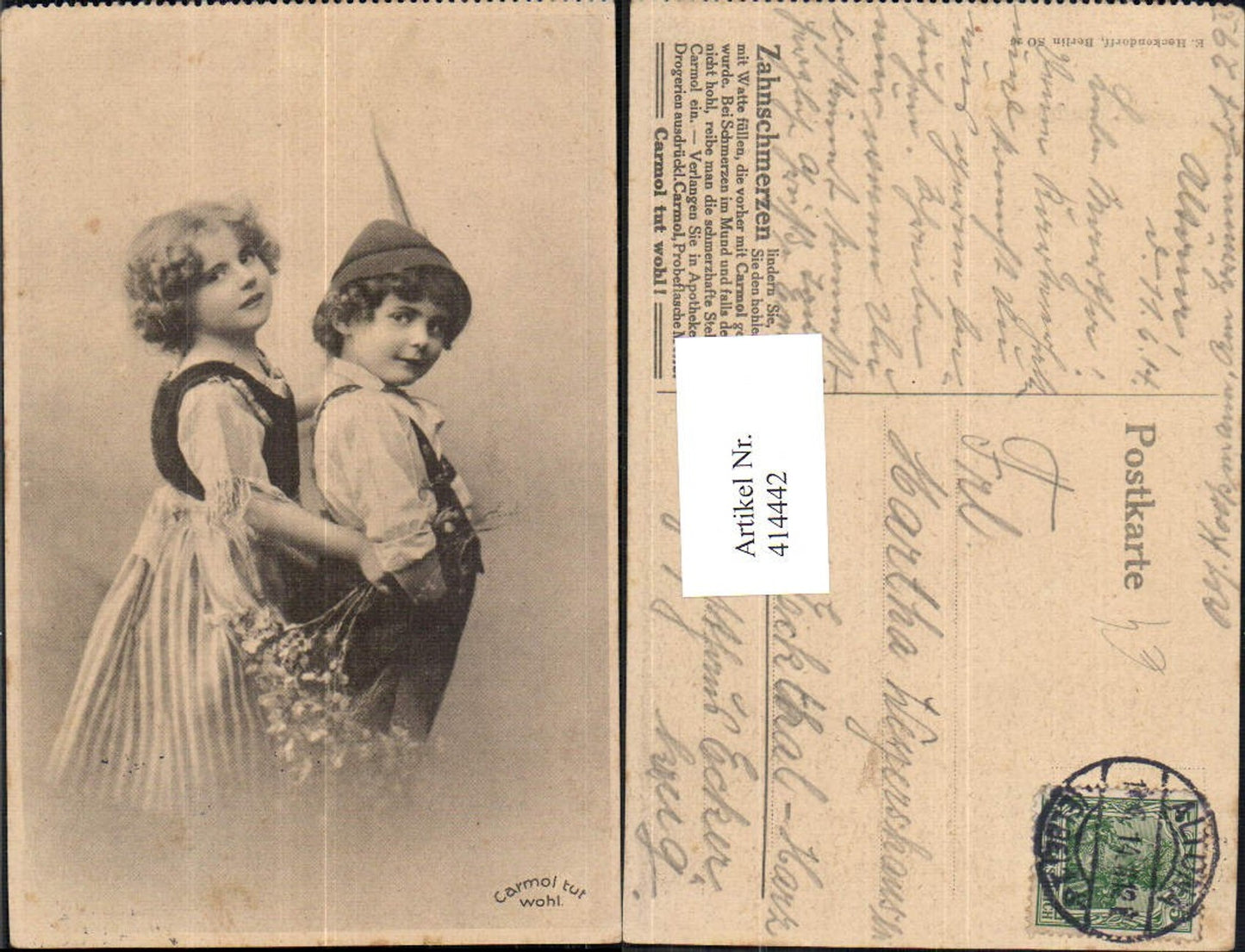414442,Kinder i. Tracht Hut Blumen