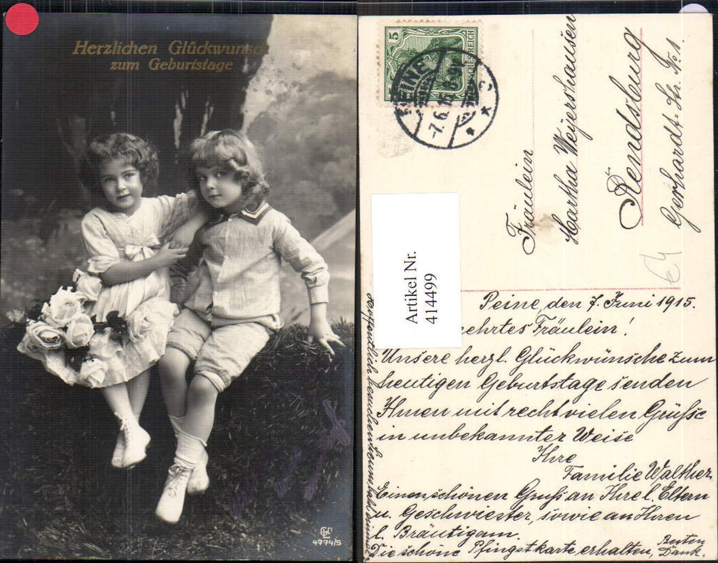 414499,Kinder in Uniform Bub Junge Matrosenanzug Rosen Blumen Geburtstag Goldschrift