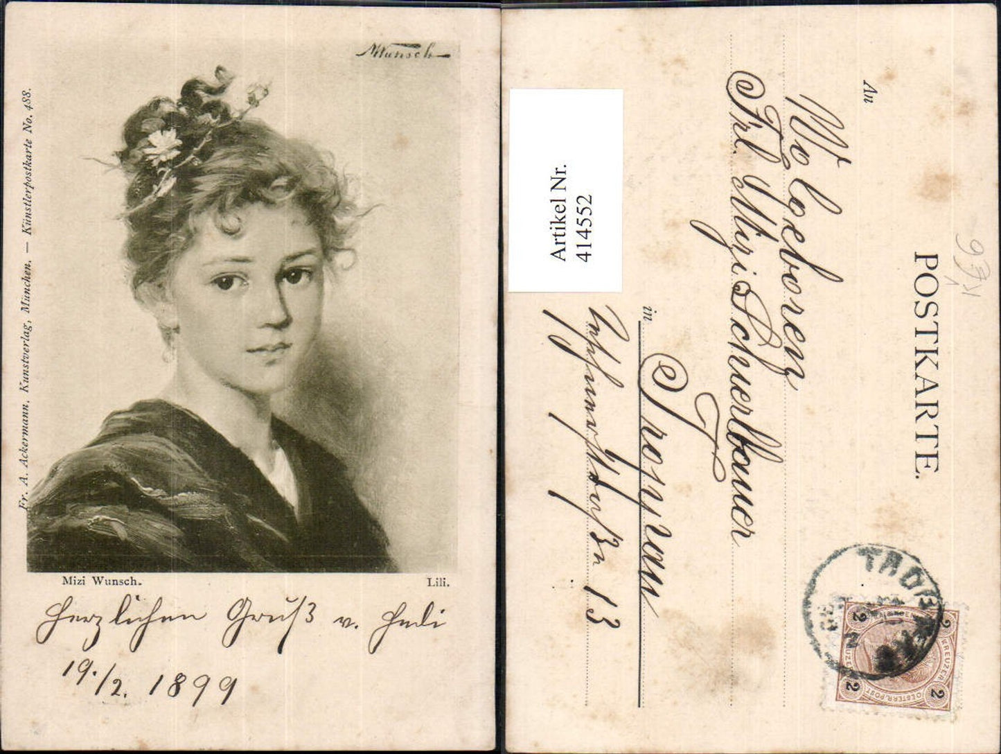 414552,Künstler Ak Mizi Wunsch Lili Kind Mädchen Portrait Lockenkopf pub F. A. Ackermann 488