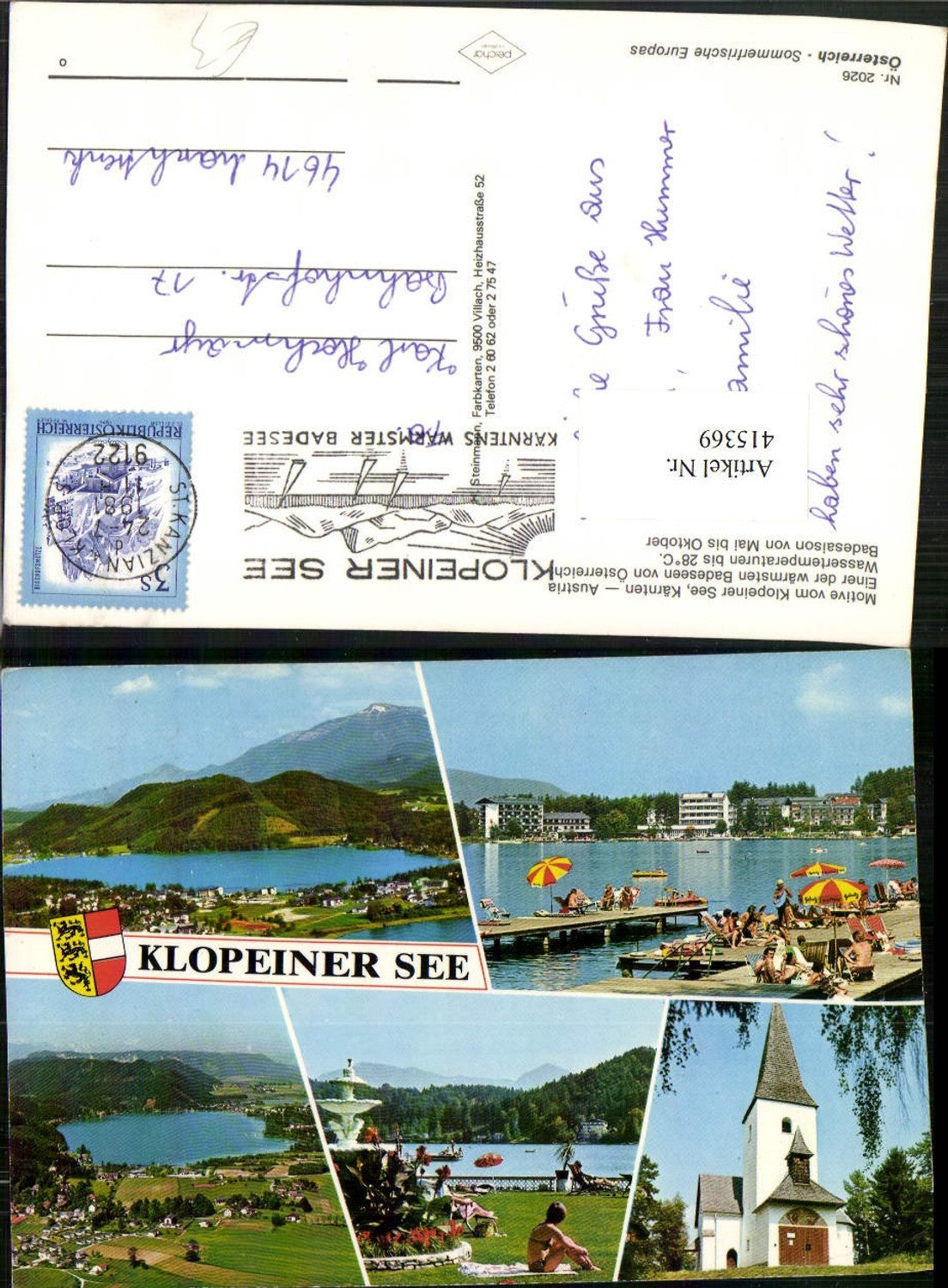 415369,Klopeiner See b. St. Kanzian Totale Strandbad Kirche Mehrbildkarte