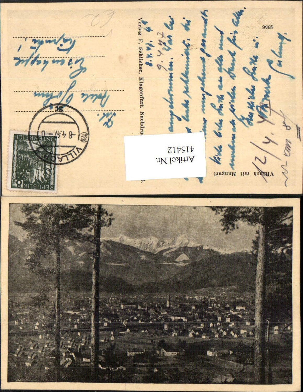 415412,Villach Totale m. Mangart Bergkulisse pub Franz Schilcher 2956