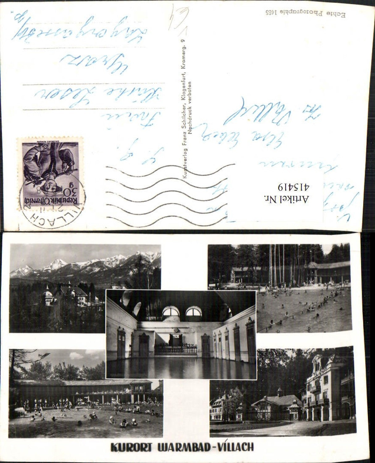 415419, Villach Warmbad Swimming Pool Interior View Multi-image postcard pub Franz Schilcher 1485