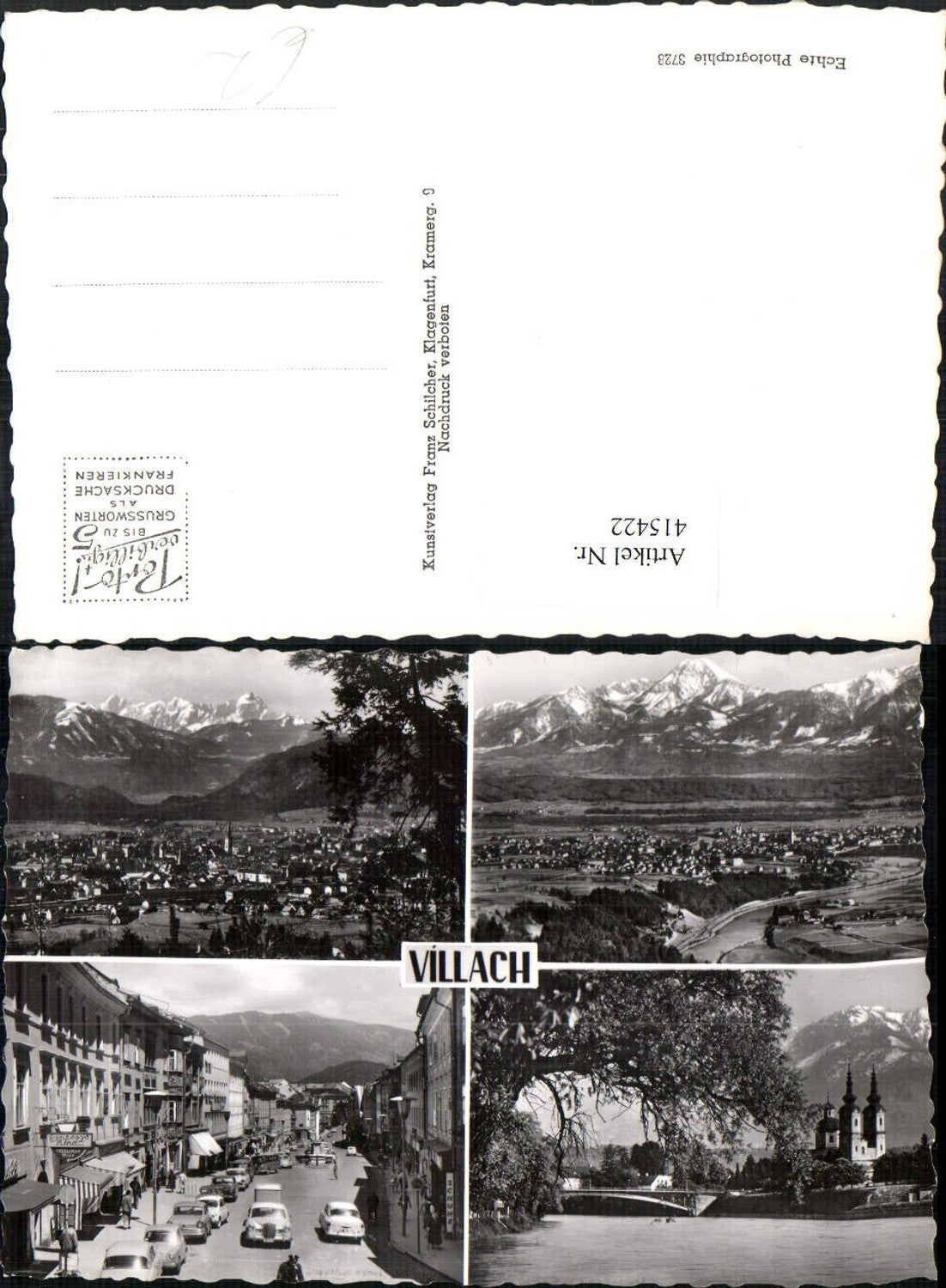 415422, Villach, total street view, river, church, multi-view postcard, pub, Franz Schilcher 3728
