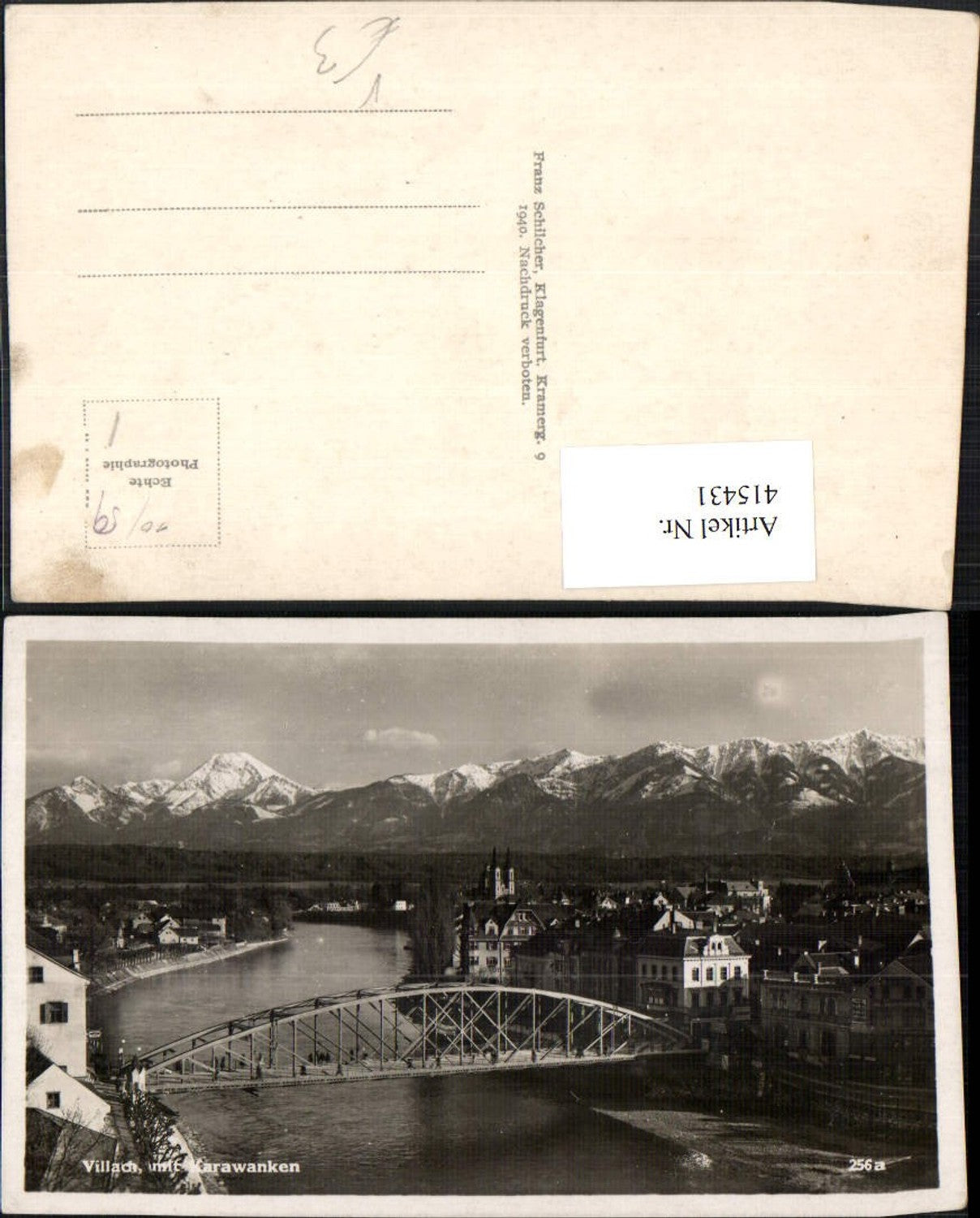 415431,Villach Teilansicht Fluss Brücke m. Karawanken Bergkulisse pub Franz Schilcher 256a