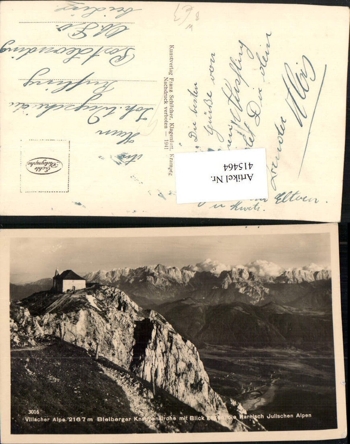 415464,Villacher Alpe Bleiberger Knappenkirche Kapelle b. Bad Bleiberg Bergkulisse