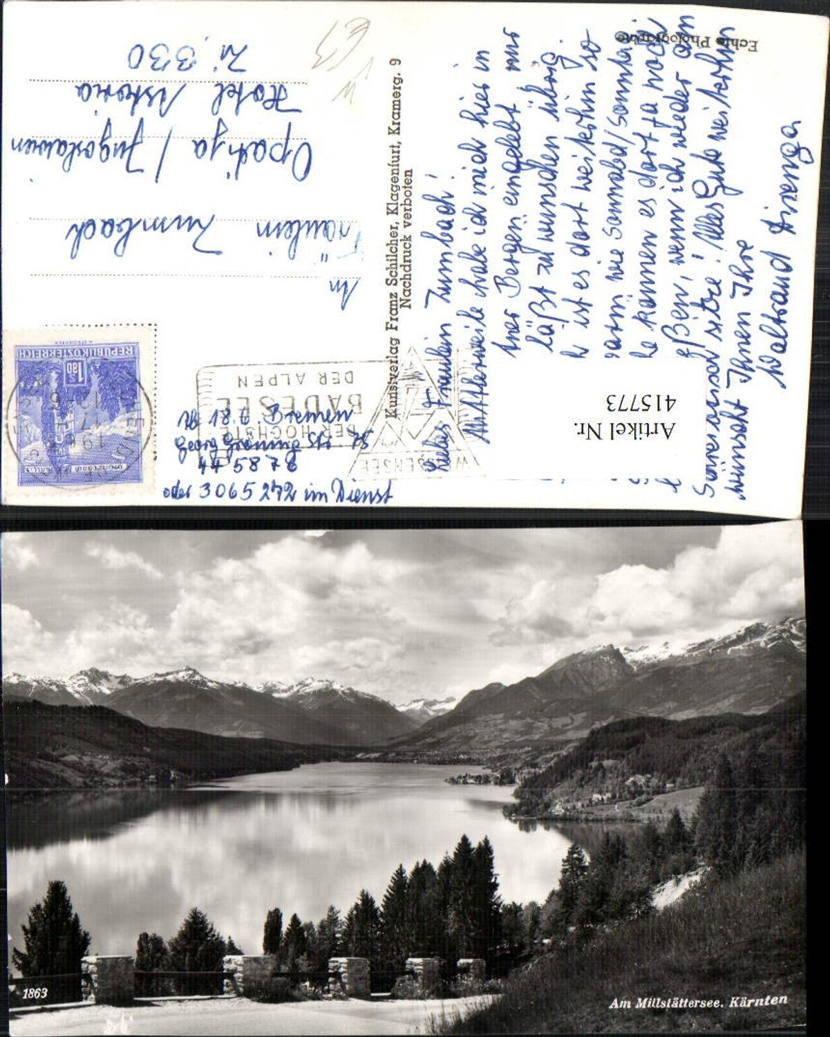 415773,Millstättersee See b. Millstatt Bergkulisse pub Franz Schilcher 1863