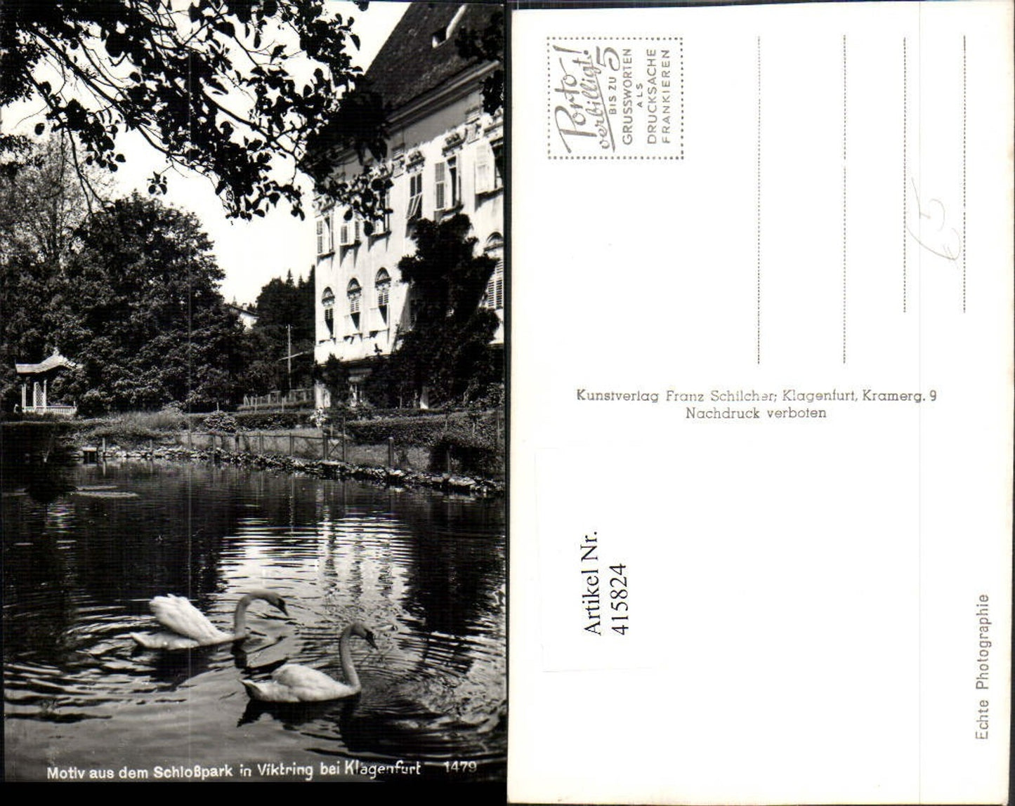 415824,Klagenfurt Viktring Schlosspark Motiv Schwäne pub Franz Schilcher 1479