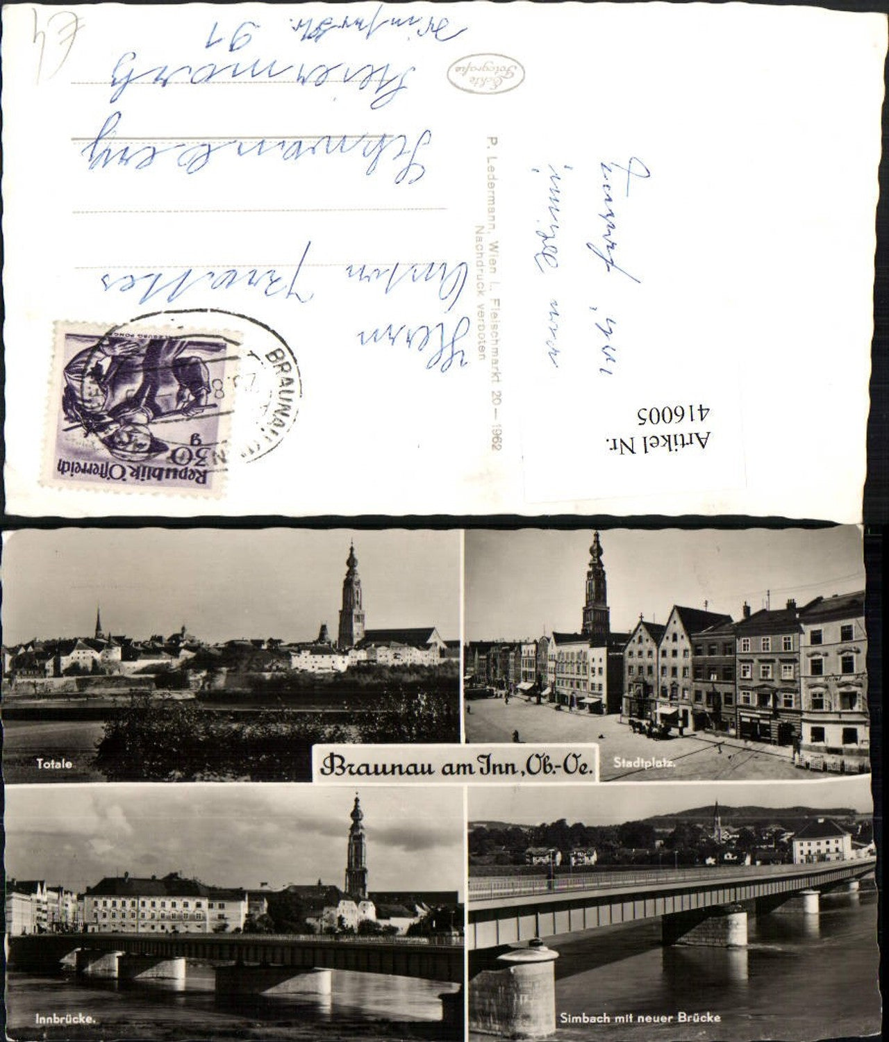 416005,Braunau am Inn Totale Stadtplatz Brücken Mehrbildkarte