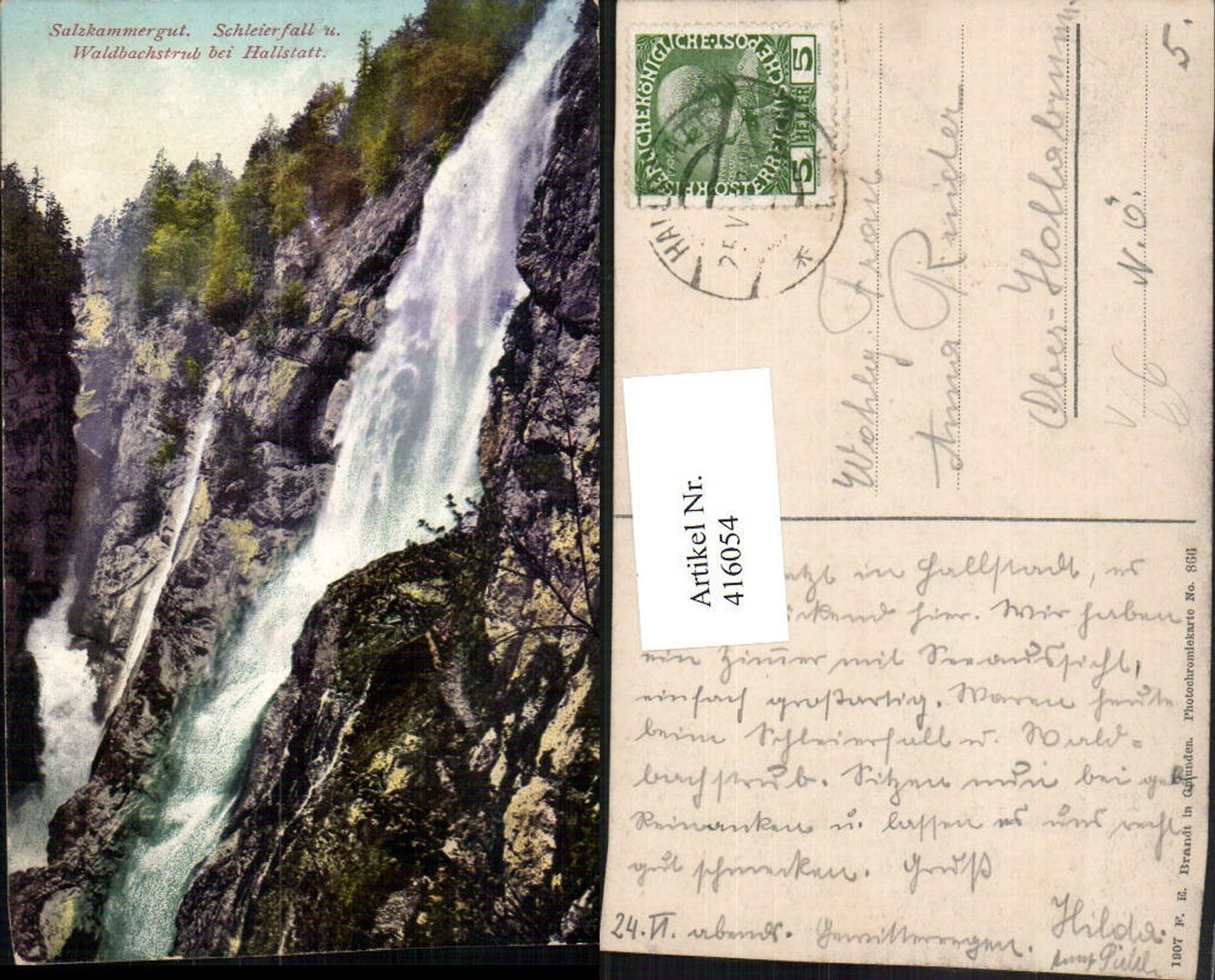 416054,Schleierfall Wasserfall u. Waldbachstrub b. Hallstatt pub F. E. Brandt 866
