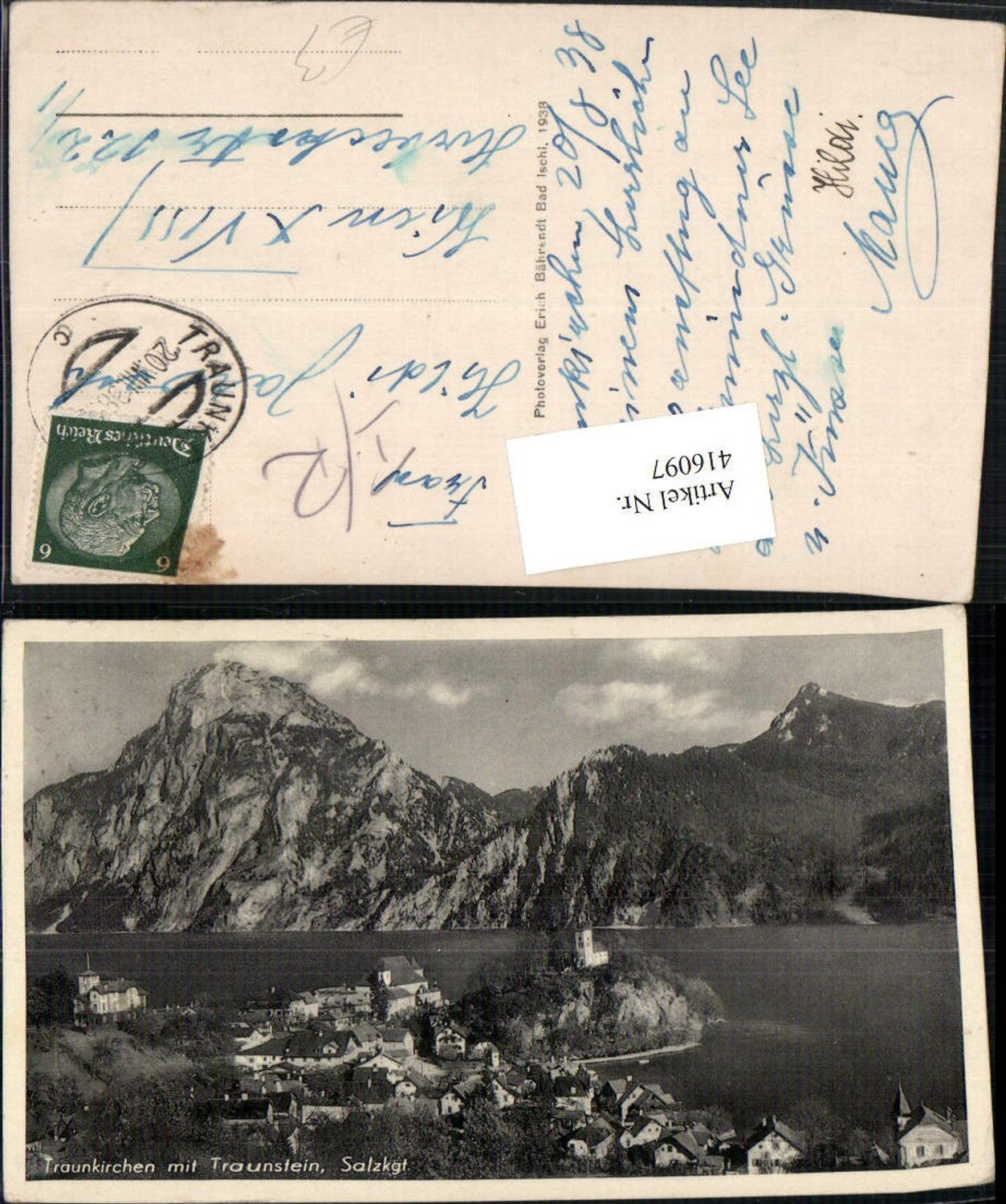 416097,Traunkirchen Totale m. Traunstein Bergkulisse