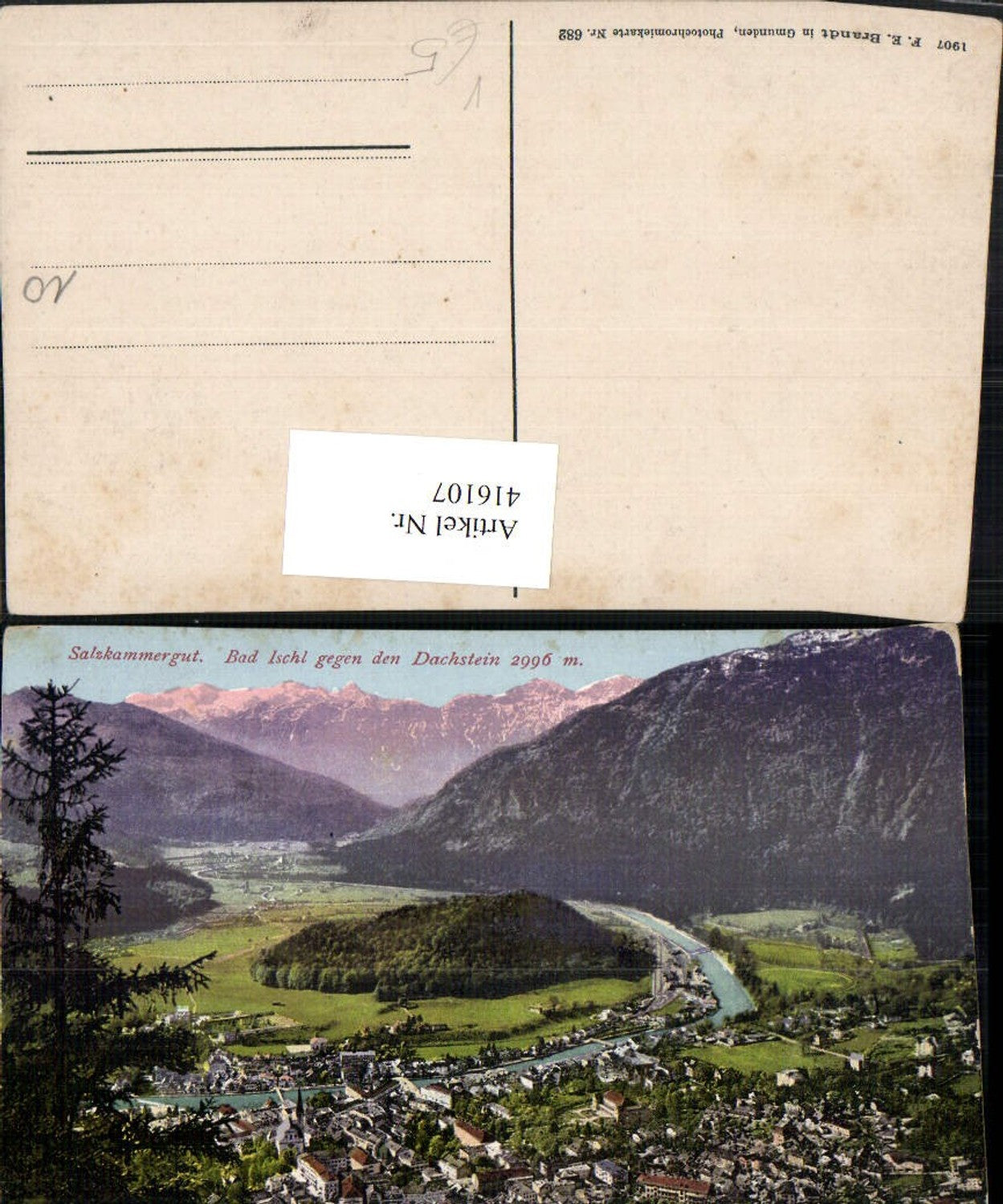 416107,Bad Ischl Totale geg. Dachstein Bergkulisse pub F. E. Brandt 682