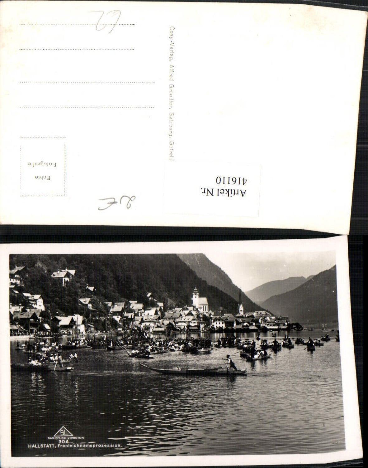 416110,Hallstatt Teilansicht Fronleichnamsprozession Boote