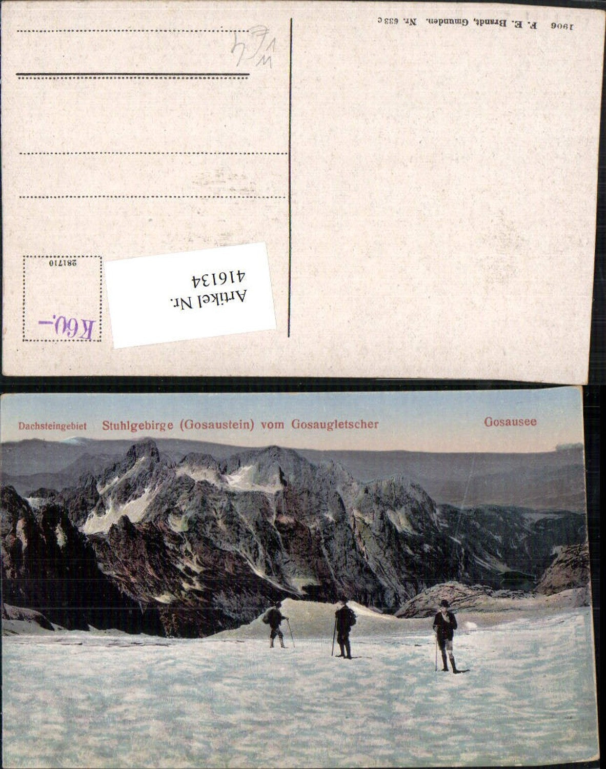416134,Stuhlgebirge vom Gosaugletscher b. Gosau Bergkulisse pub F. E. Brandt 633c