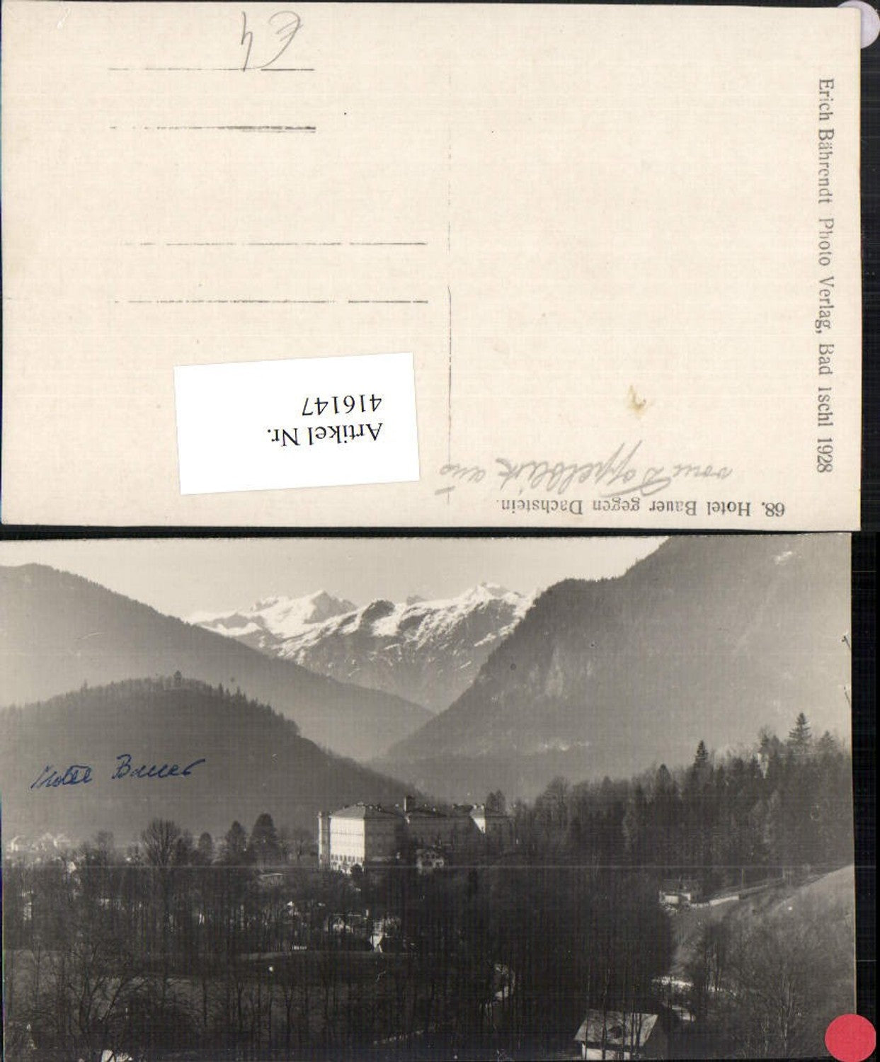 416147,Hotel Bauer geg. Dachstein vom Doppelblick b. Bad Ischl Bergkulisse
