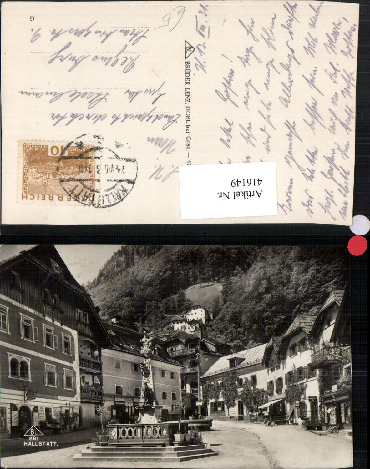 416149,Hallstatt Straßenansicht Säule