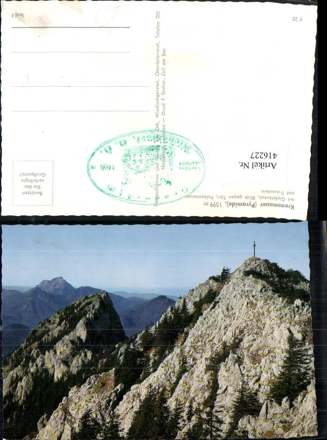 416227,Kremsmauer b. Klaus m. Gipfelkreuz geg. Törl Bergkulisse