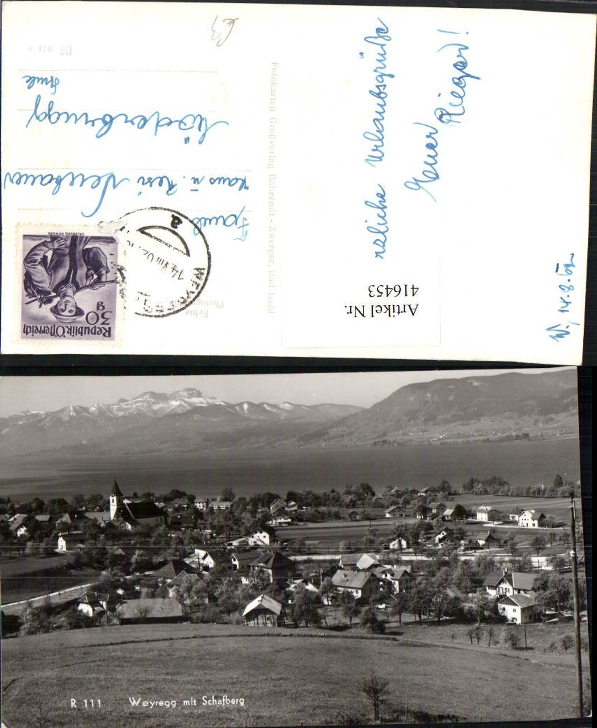 416453,Weyregg Totale m. Schafberg Bergkulisse
