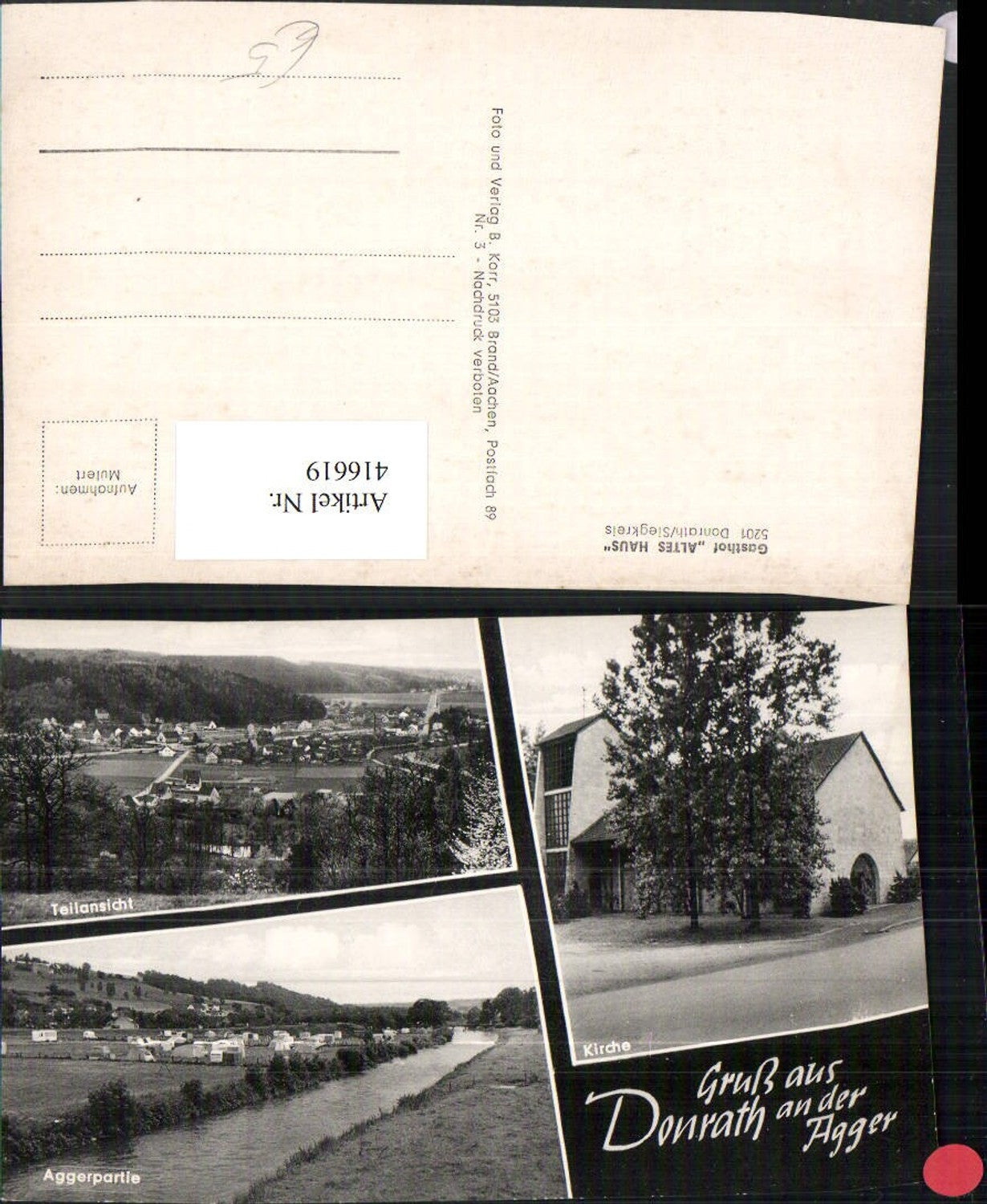 416619,Donrath an d. Agger Totale Fluss Kirche Mehrbildkarte