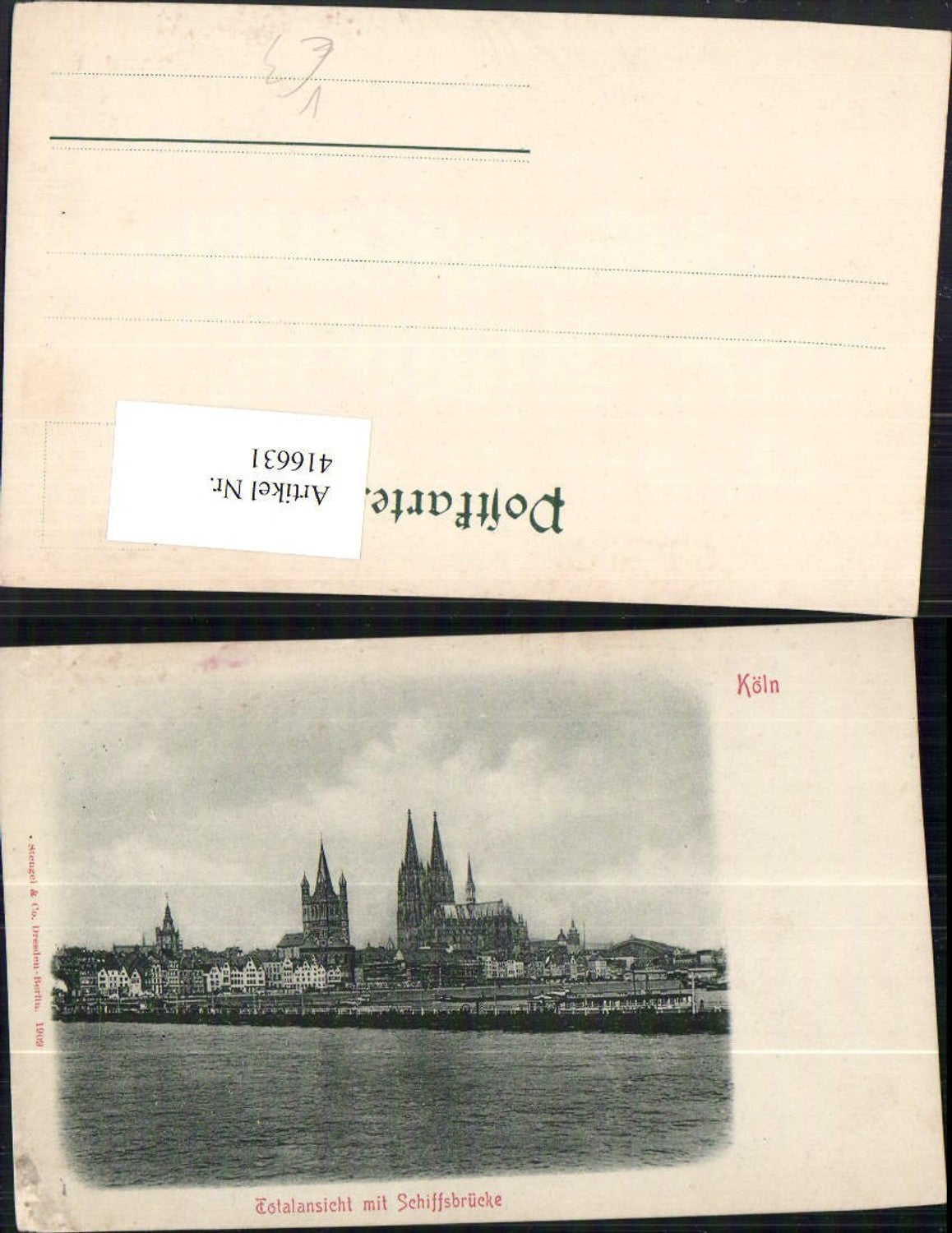 416631,Köln am Rhein Teilansicht m. Schiffsbrücke pub Stengel & Co 1909