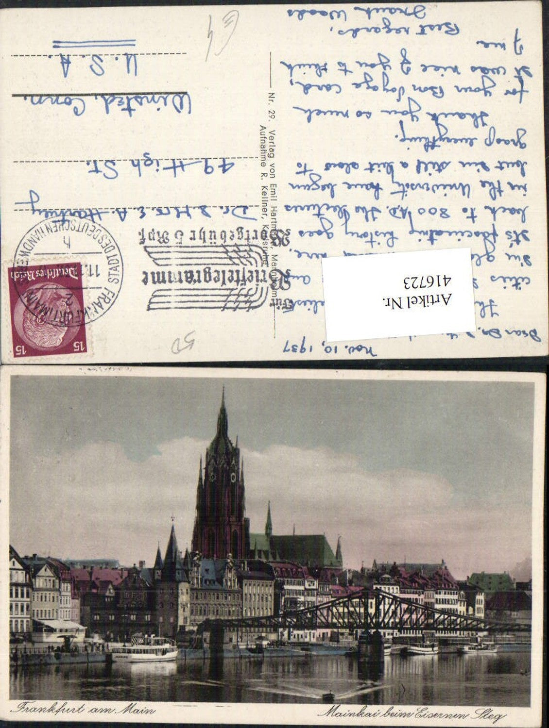 416723,Frankfurt am Main Teilansicht Mainkai Eiserner Steg Brücke Kirche