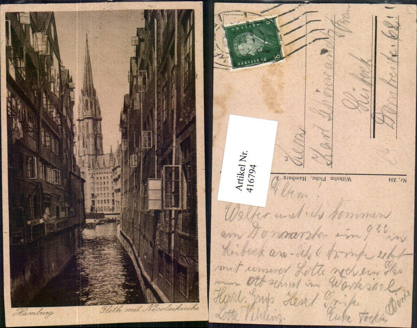416794,Hamburg Fleth Kanal m. Nicolaikirche Kirche