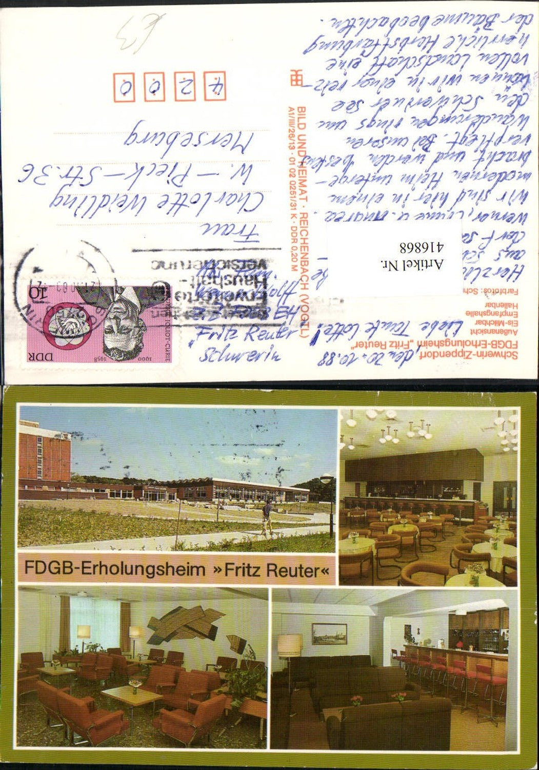 416868,Schwerin Zippendorf Erholungsheim Fritz Reuter Mehrbildkarte pub VEB