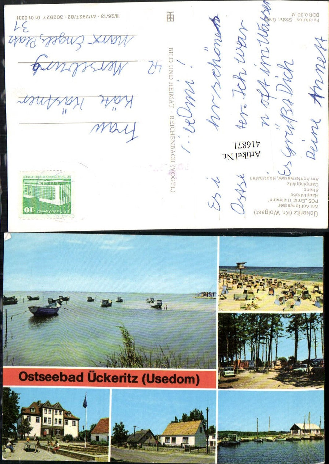 416871,Ostseebad Ückeritz auf Usedom Achterwasser Strand Camping Mehrbildkarte pub VEB