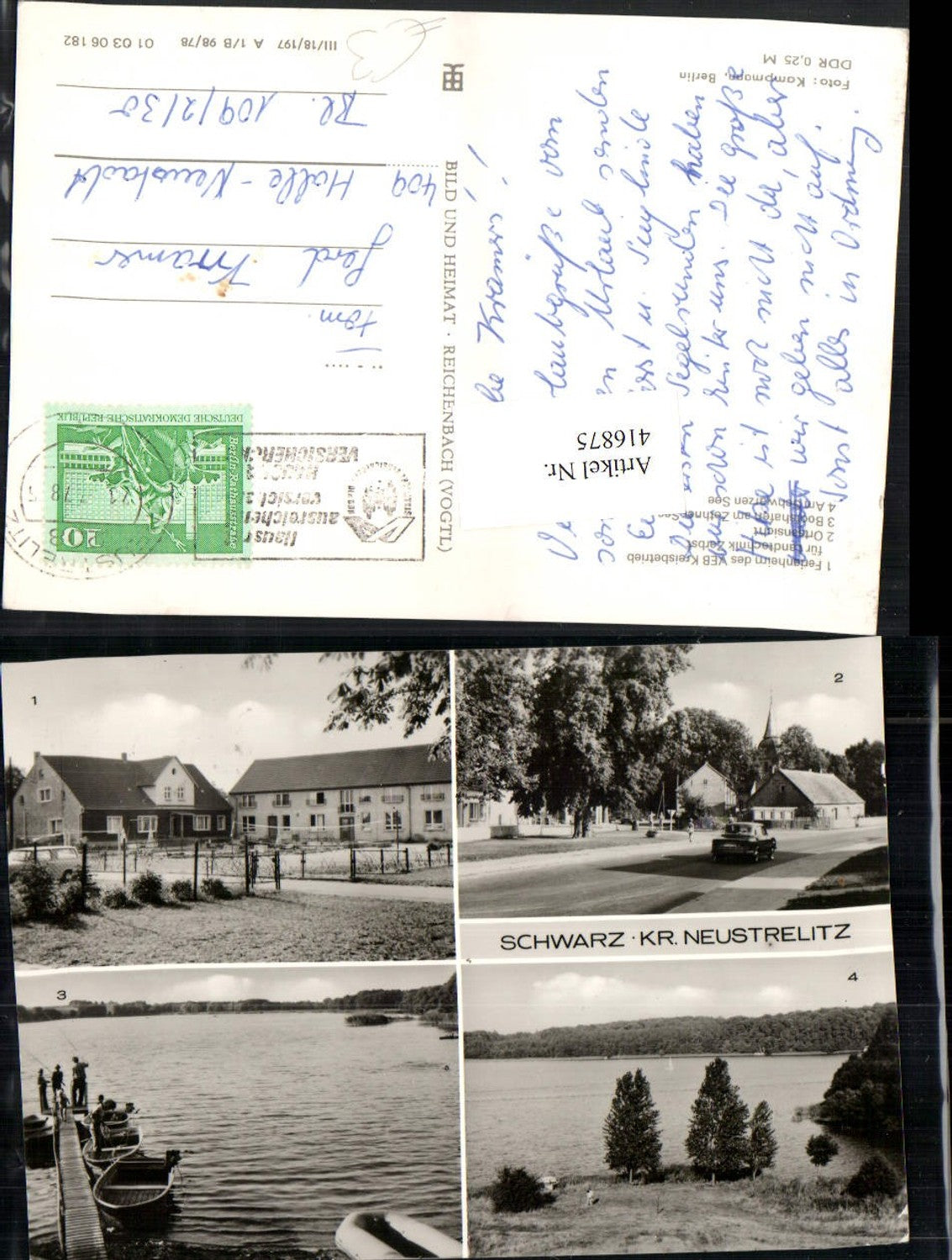 416875,Schwarz Ferienheim Seen Bootshafen Steg Mehrbildkarte pub VEB