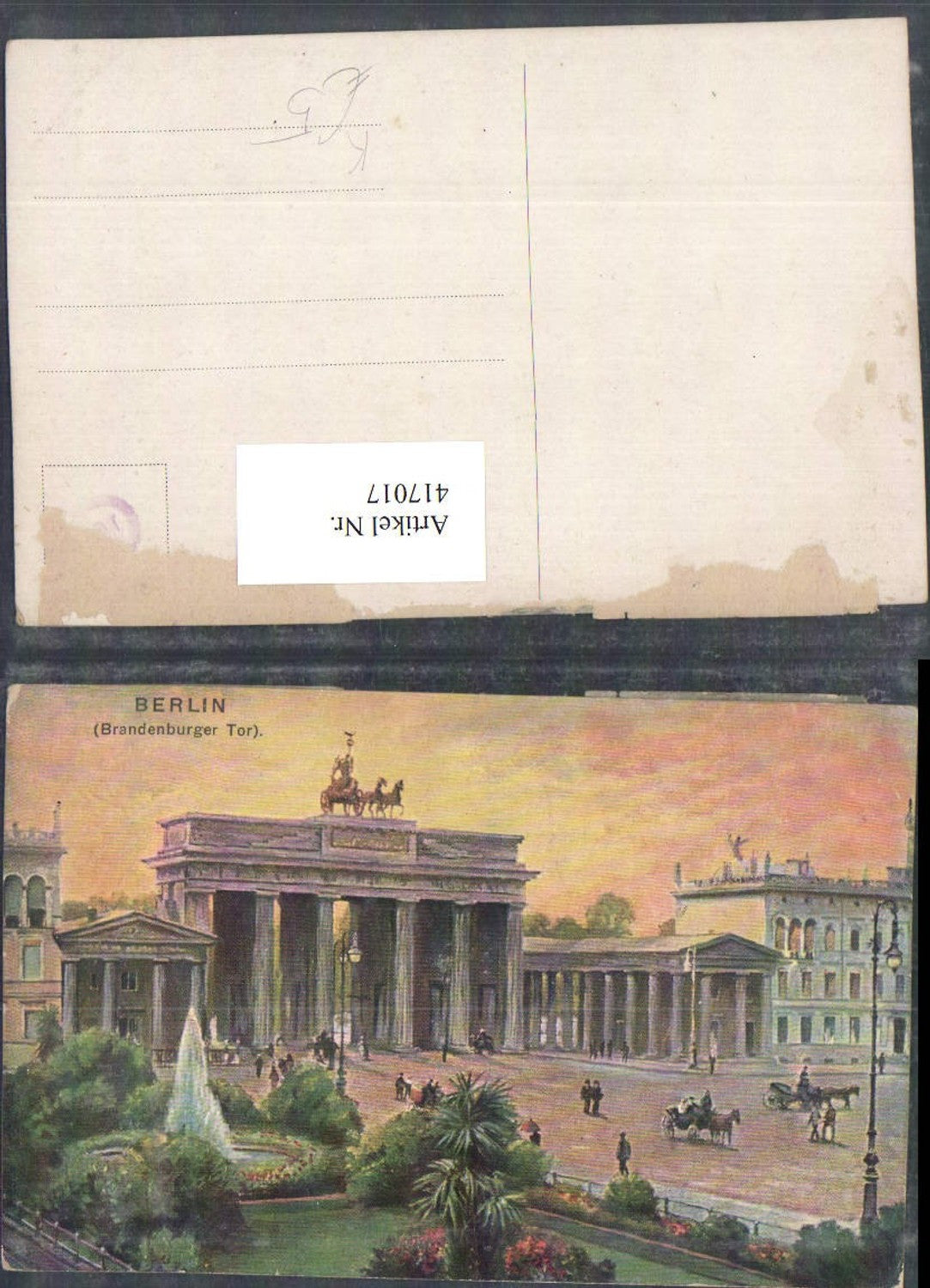 417017,Künstler AK Berlin Brandenburger Tor Brunnen