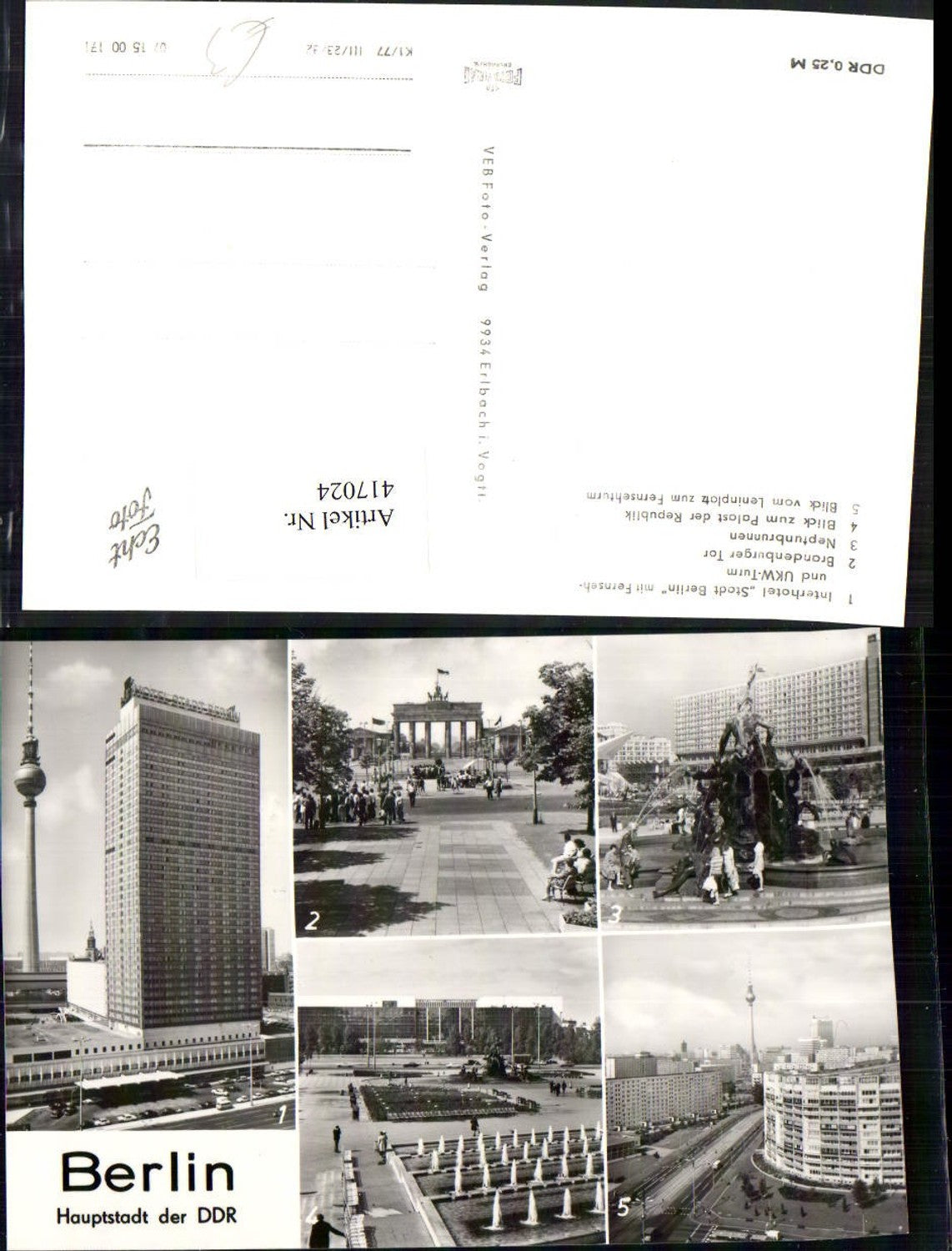 417024,Berlin Interhotel Fernsehturm Brandenburger-Tor Brunnen Palast Mehrbildkarte