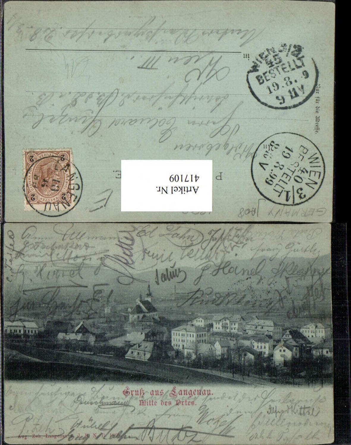 417109,Litho Gruß aus Langenau Totale