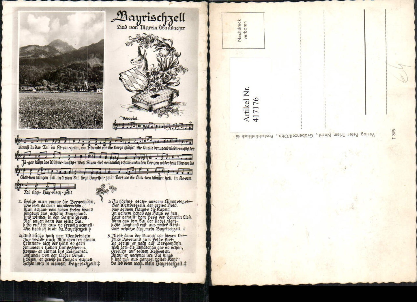 417176,Liedkarte Bayrischzell Teilansicht Lied von Martin Staudacher Text