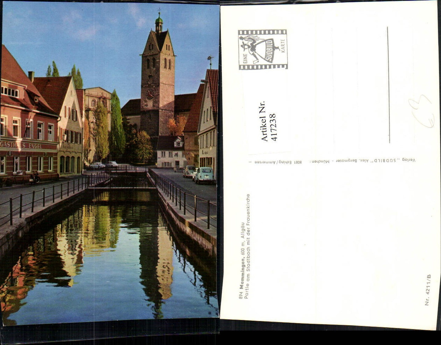 417238,Memmingen im Allgäu Partie am Stadtbach m. Frauenkirche Kanal