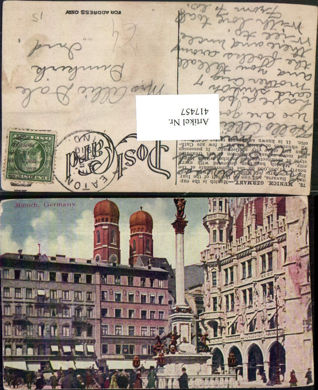 417457,Künstler AK München Säule Frauenkirche Kirchentürme