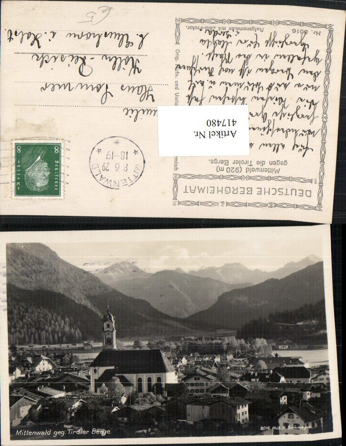 417480,Mittenwald Teilansicht Kirche geg. Tiroler Berge Bergkulisse